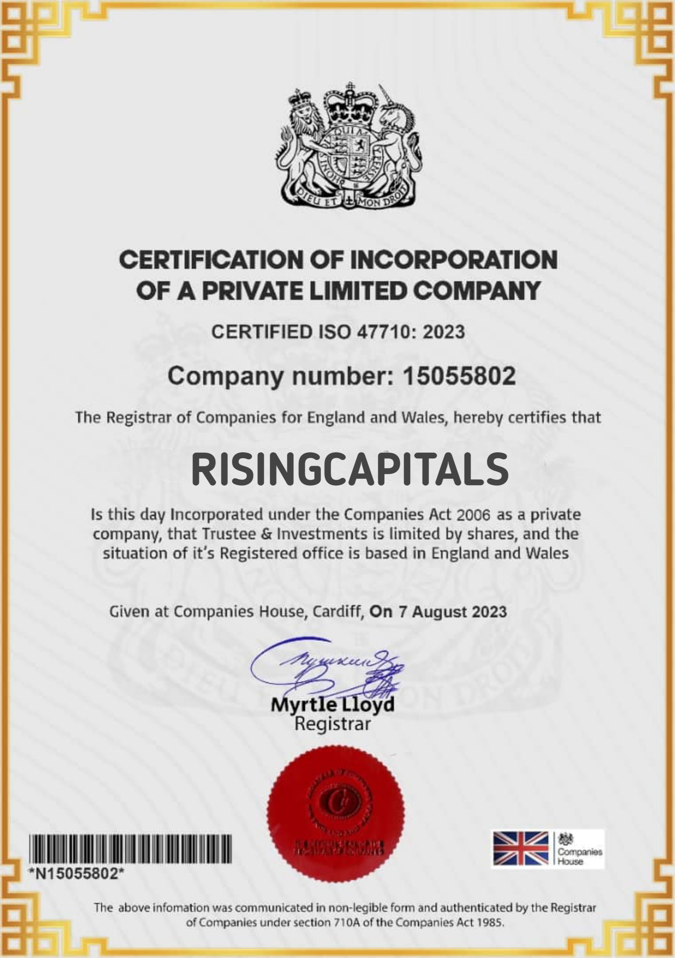 Certification of Incorporation